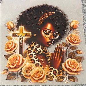 Leopard DTF Print Praying Woman Art with Roses